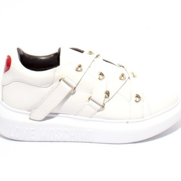 Moschino White Leather Fashion Platform Sneaker - Picture 3 of 8